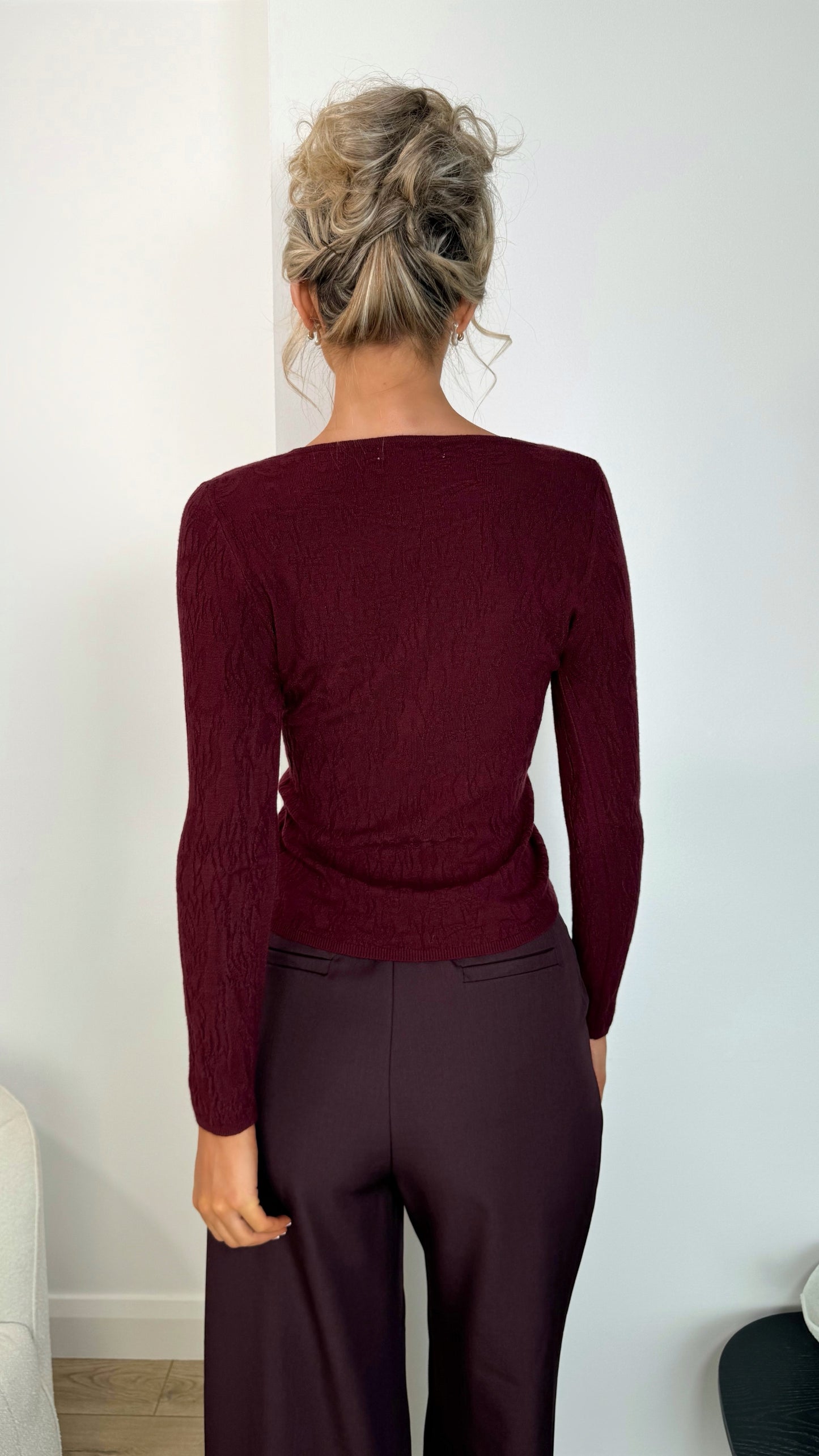 Anne Long Sleeved Pattern Top - Burgundy