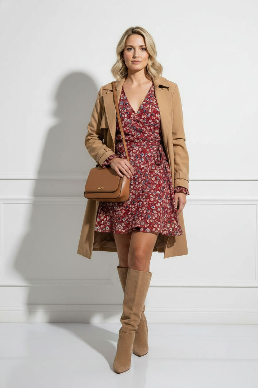 Aoife short floral dress - red