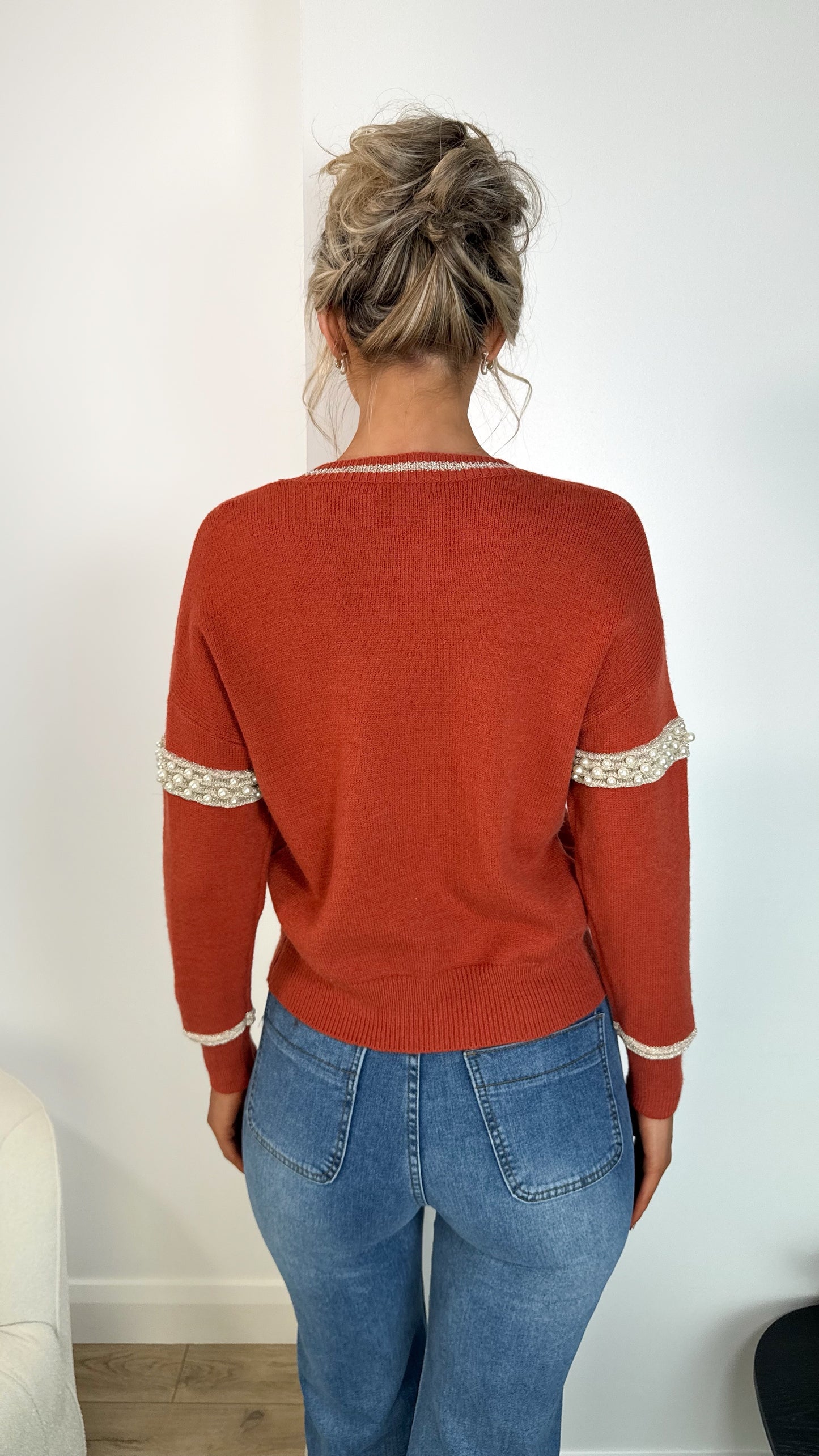Rust Jumper with Pearl Detail