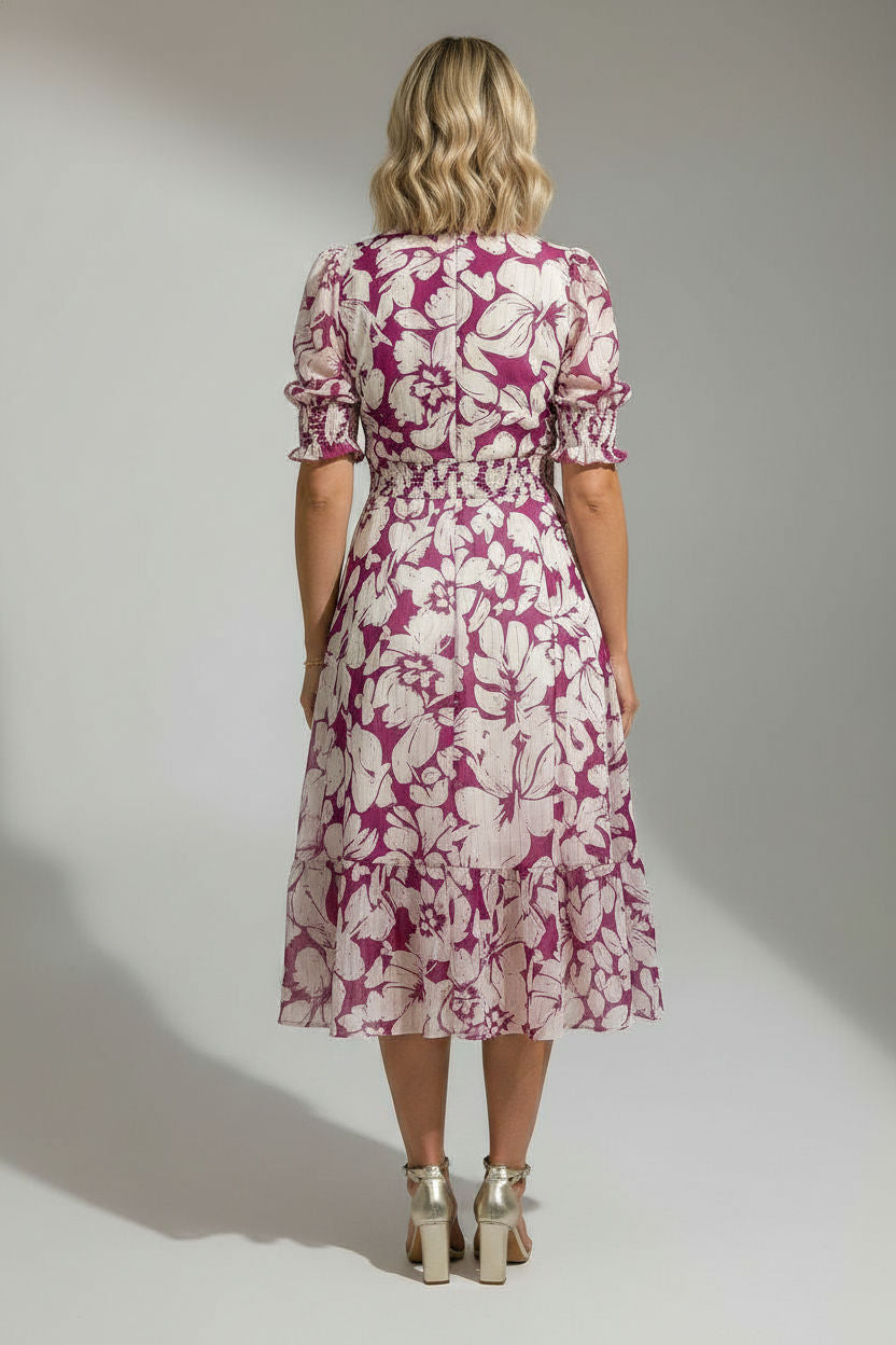Gina Floral Dress with Button Details - Purple