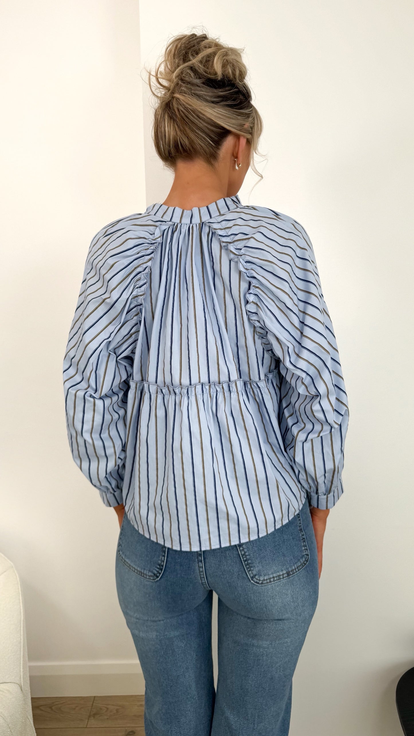 Pamela Striped Button Down Blouse - Blue