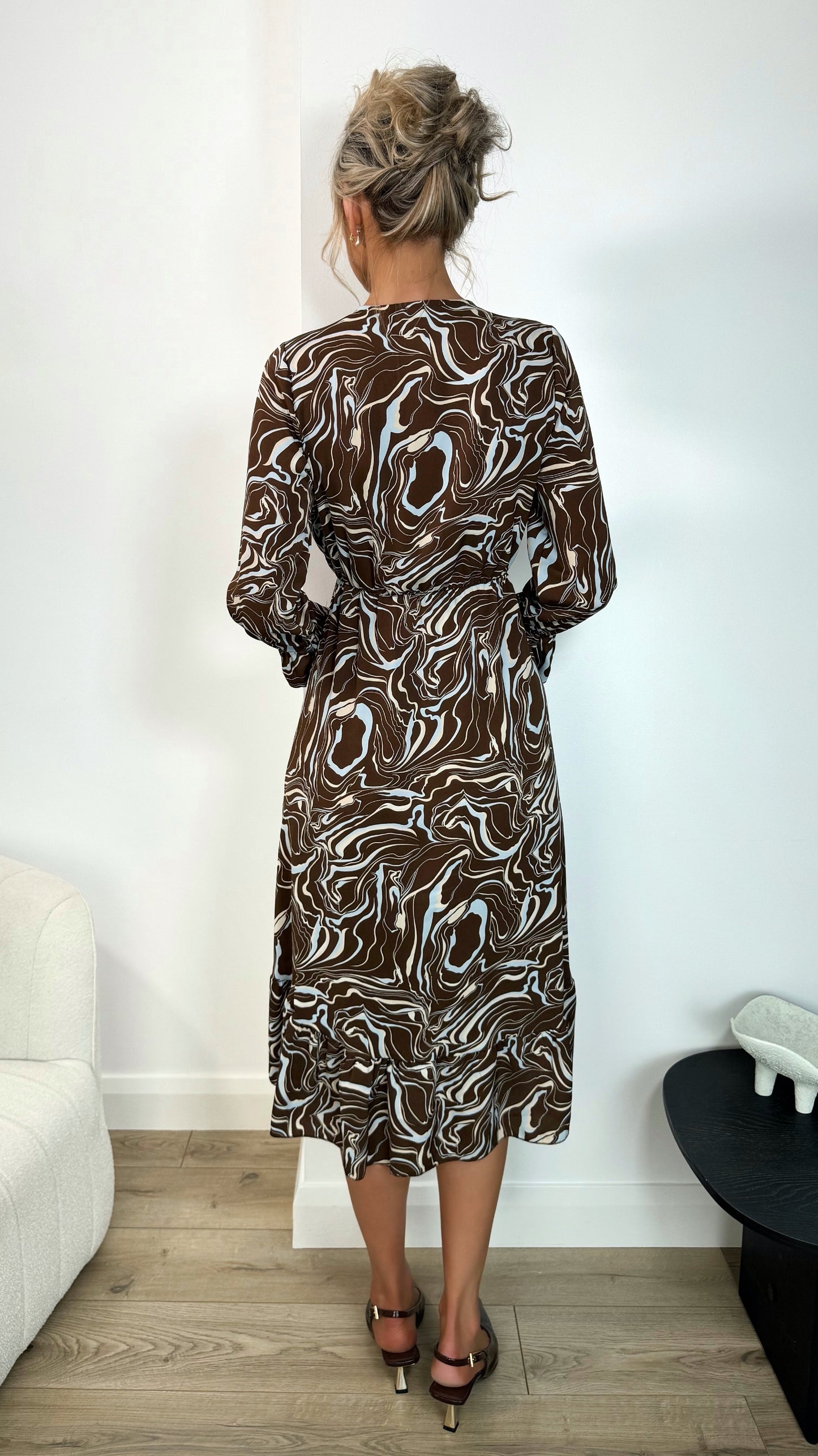 Anne Printed Midi Dress - Blue and Brown