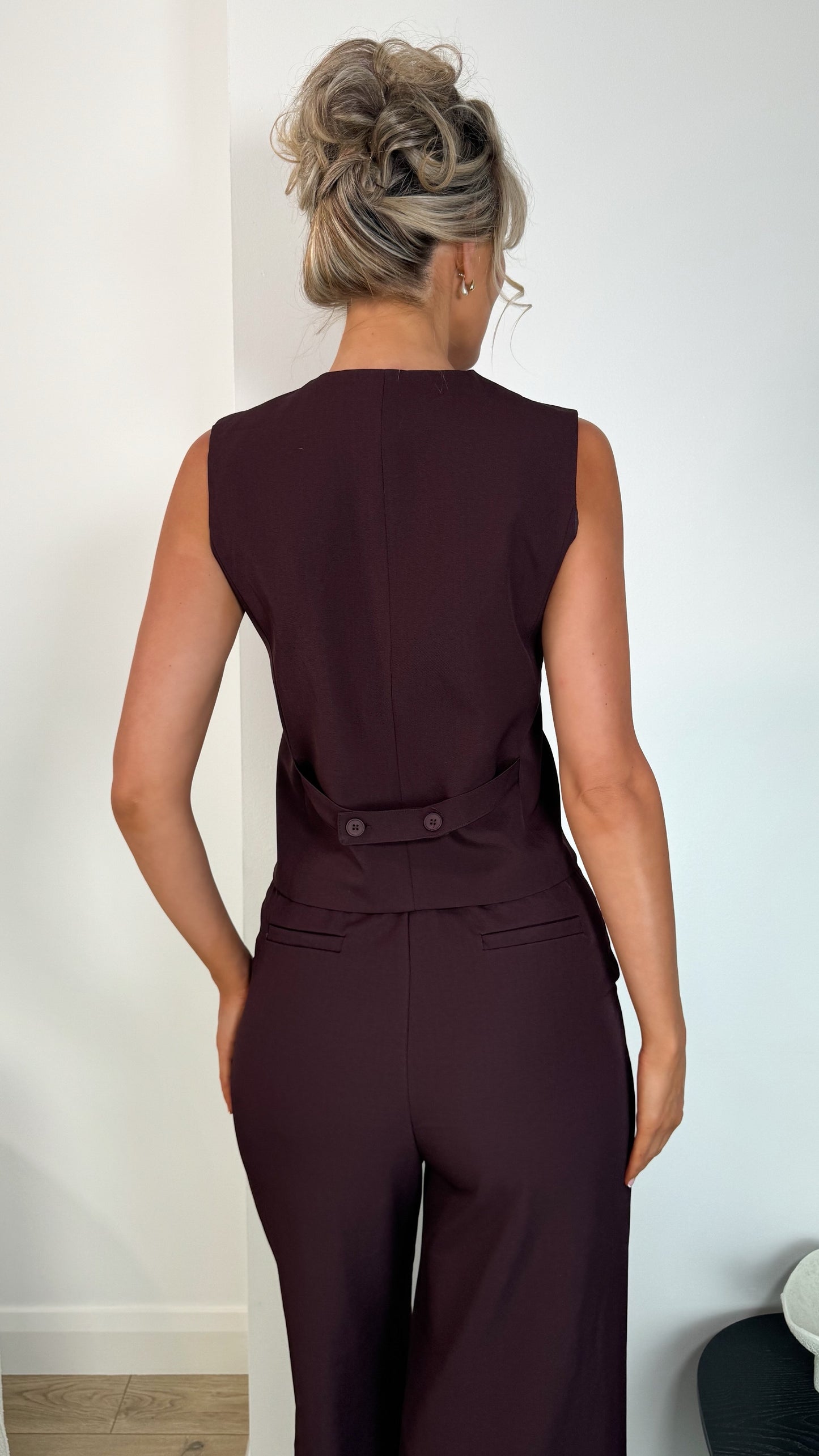 Ross Button Down Waistcoat - Burgundy