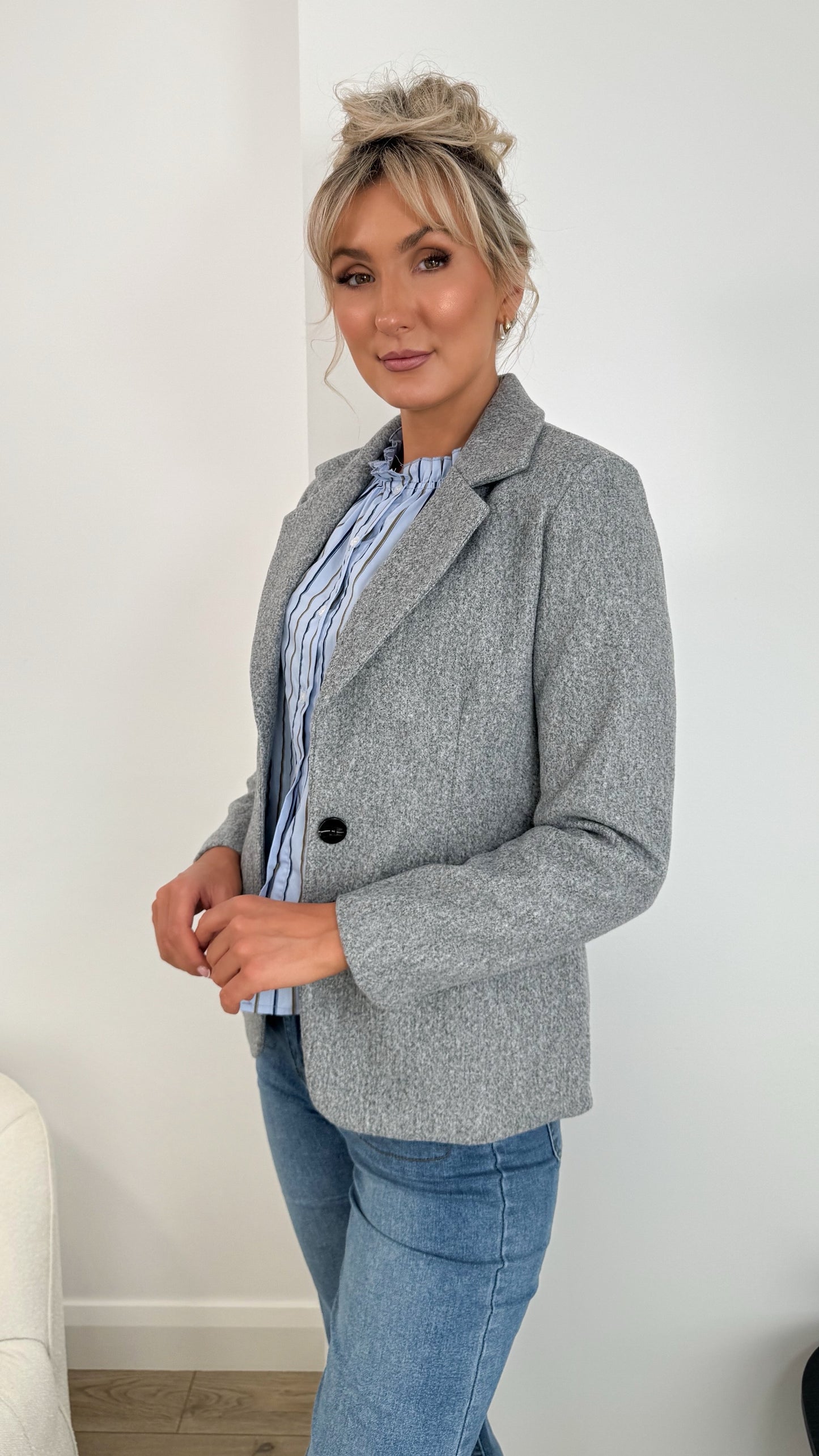 Luna Single Button Coat - Grey