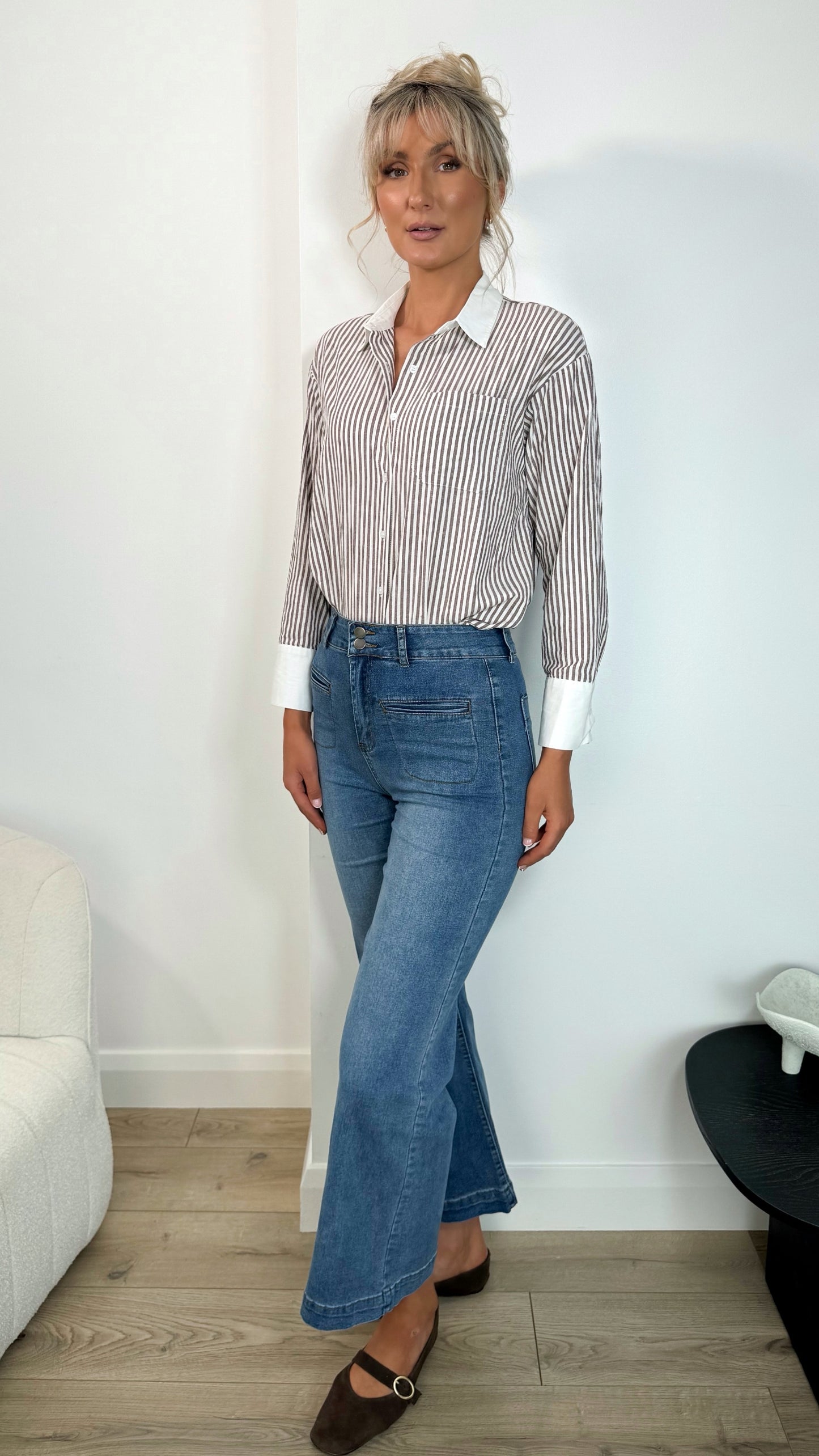 Kelly Front Pocket Flare Denim Trousers - Blue