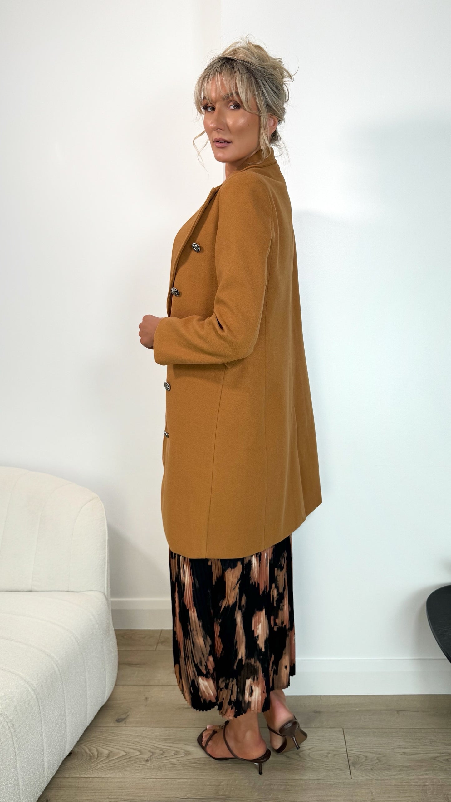 Nicole Button Down Coat - Camel