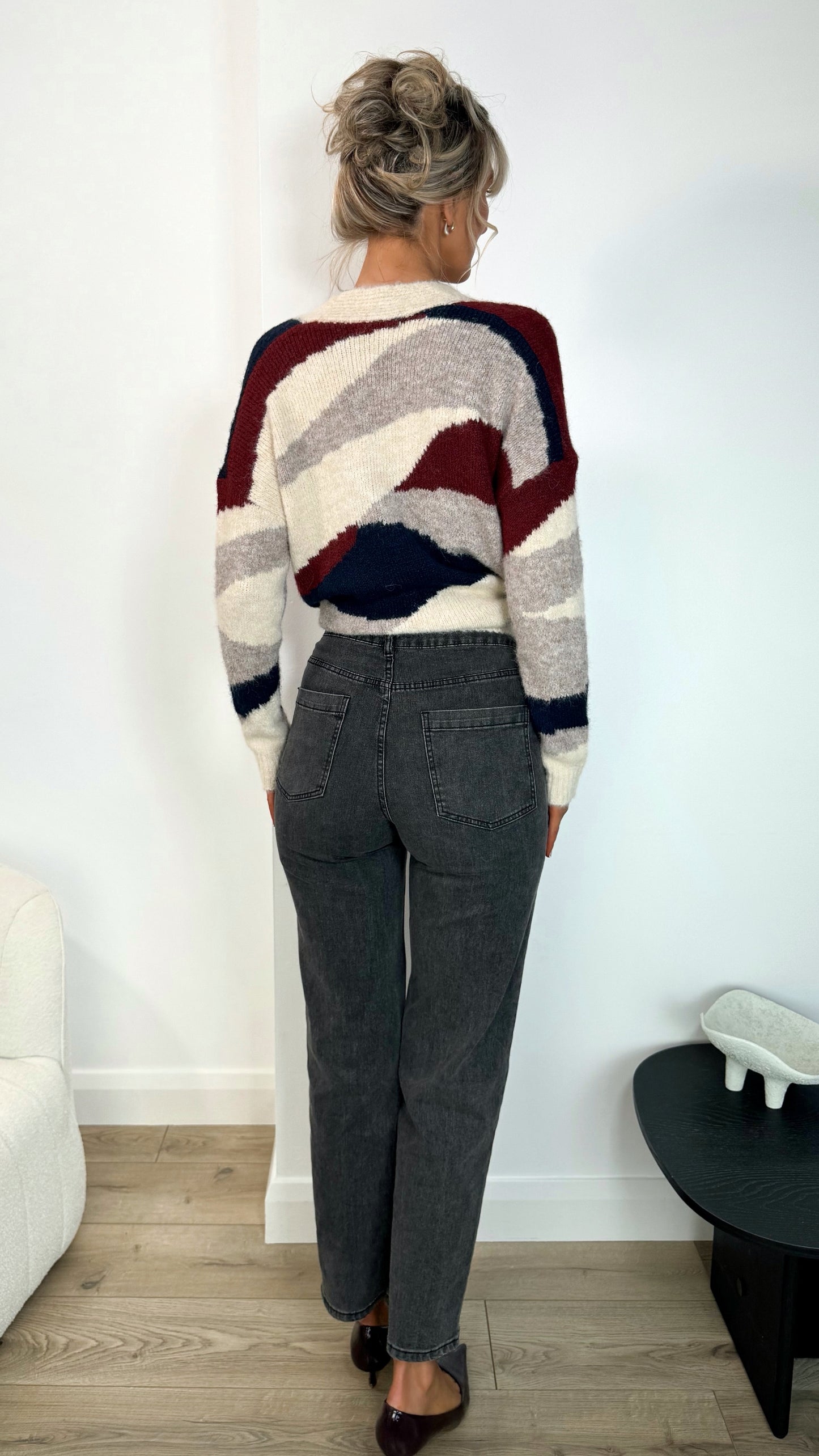 Fiona High Waist Denim Trousers - Grey