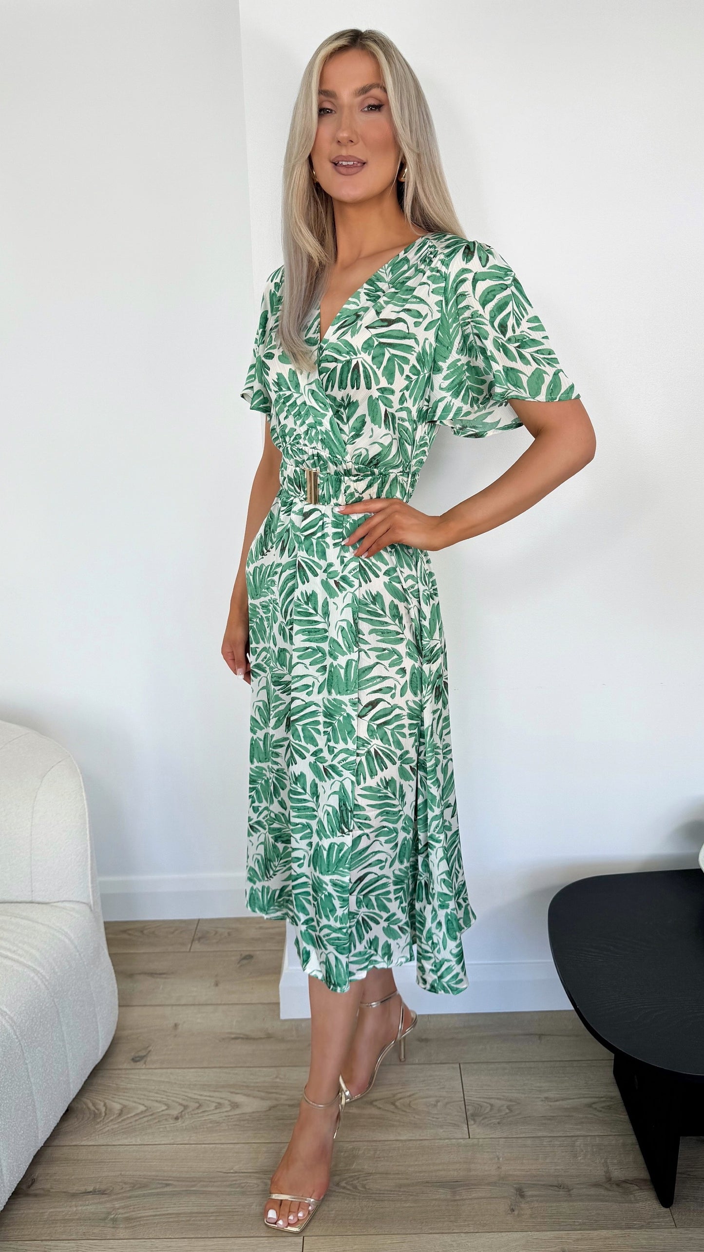Vivian Floral Belted Dress - Green