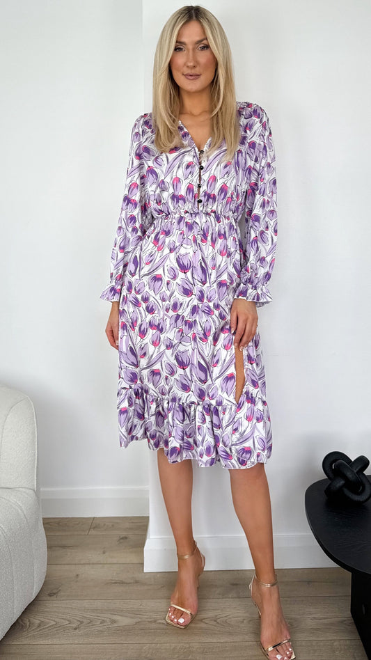 Tessa Tulip Print Lilac Dress