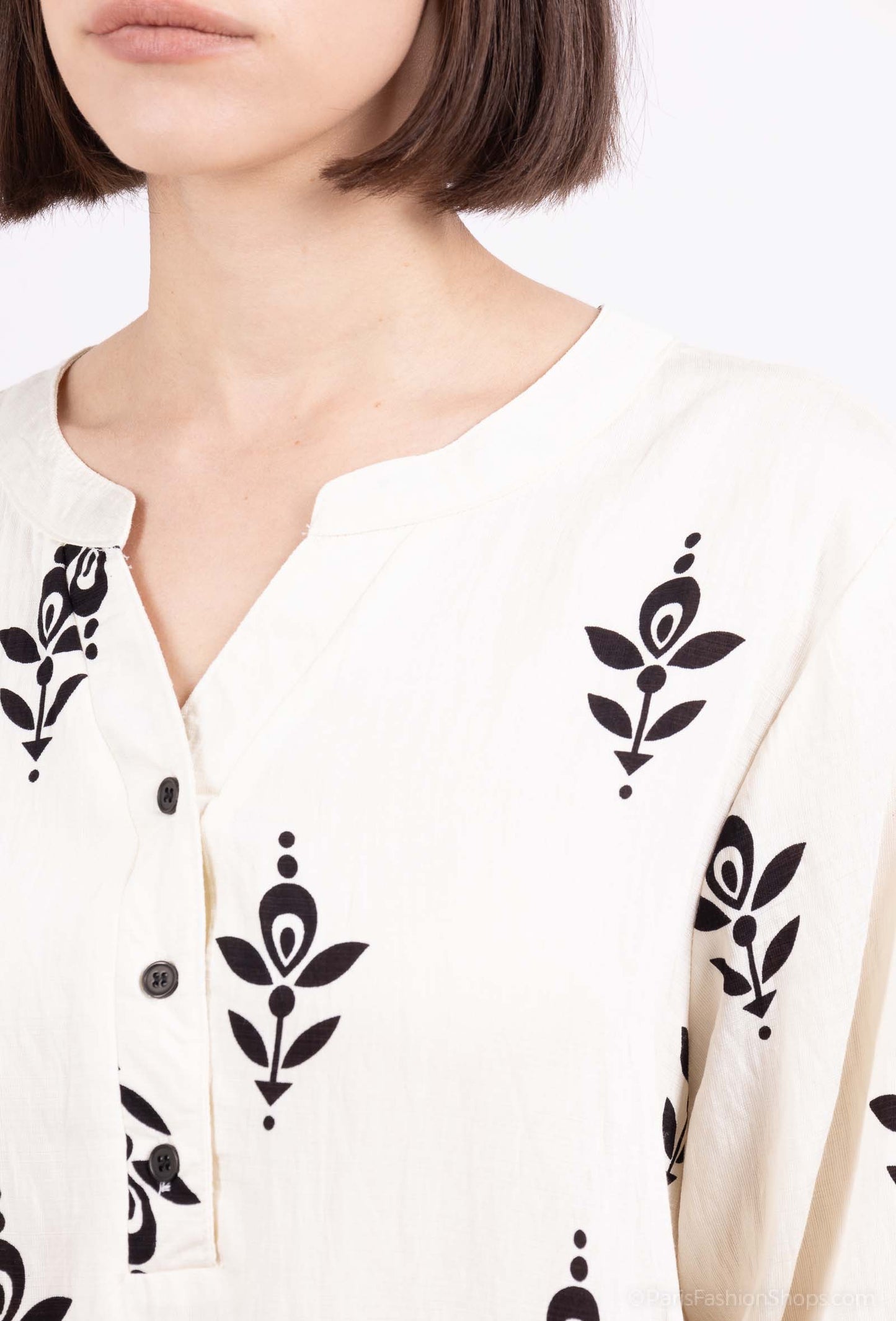 Sheila Printed Tunic Top - Beige and Black