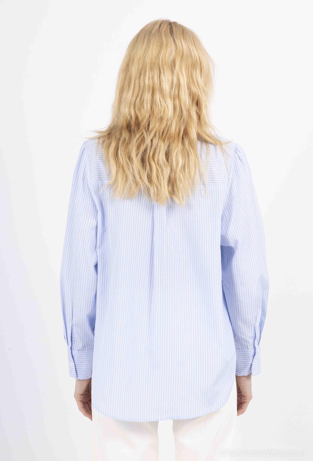 Judy Striped Shirt with Prints- Blue