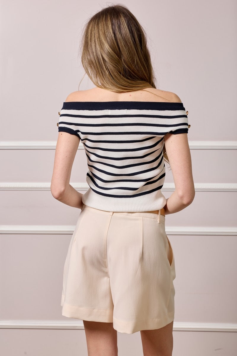 Kate Striped Knit Top - Navy and White