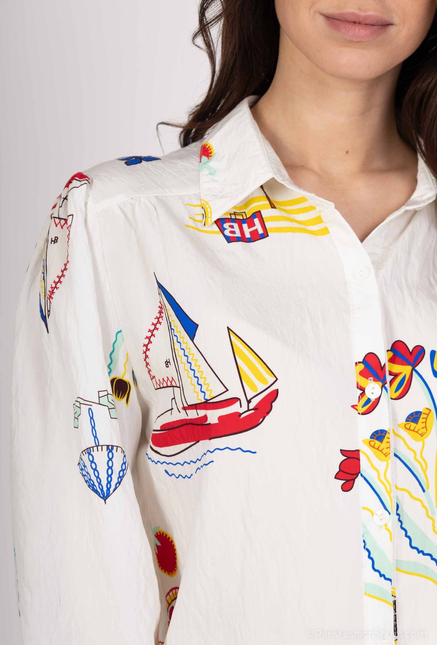 Clare Printed Button Shirt - White