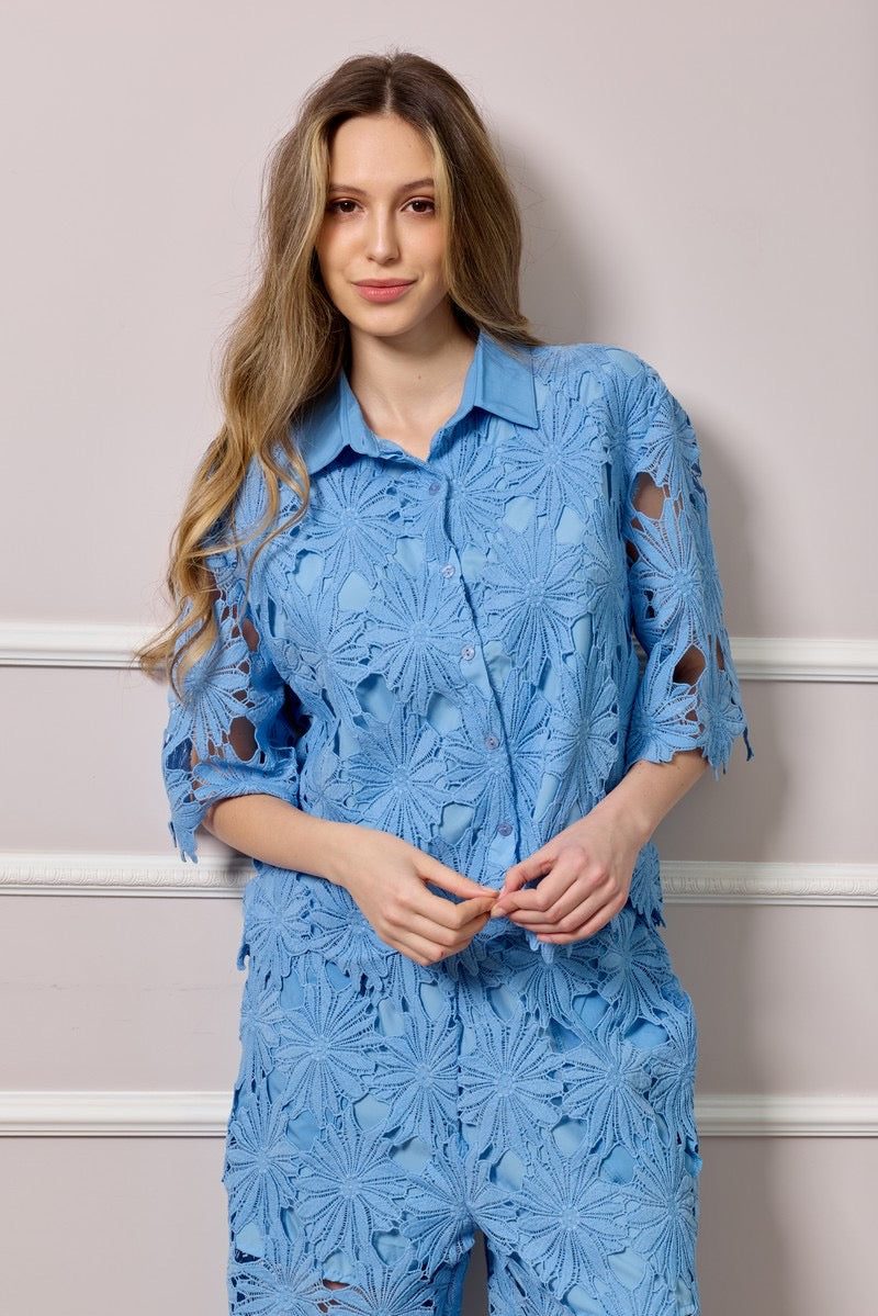 Noreen Lace Top - Blue – Fridays Edit