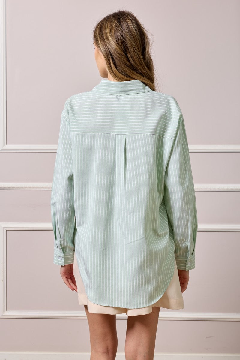 Clare Striped Button Up Shirt - Green