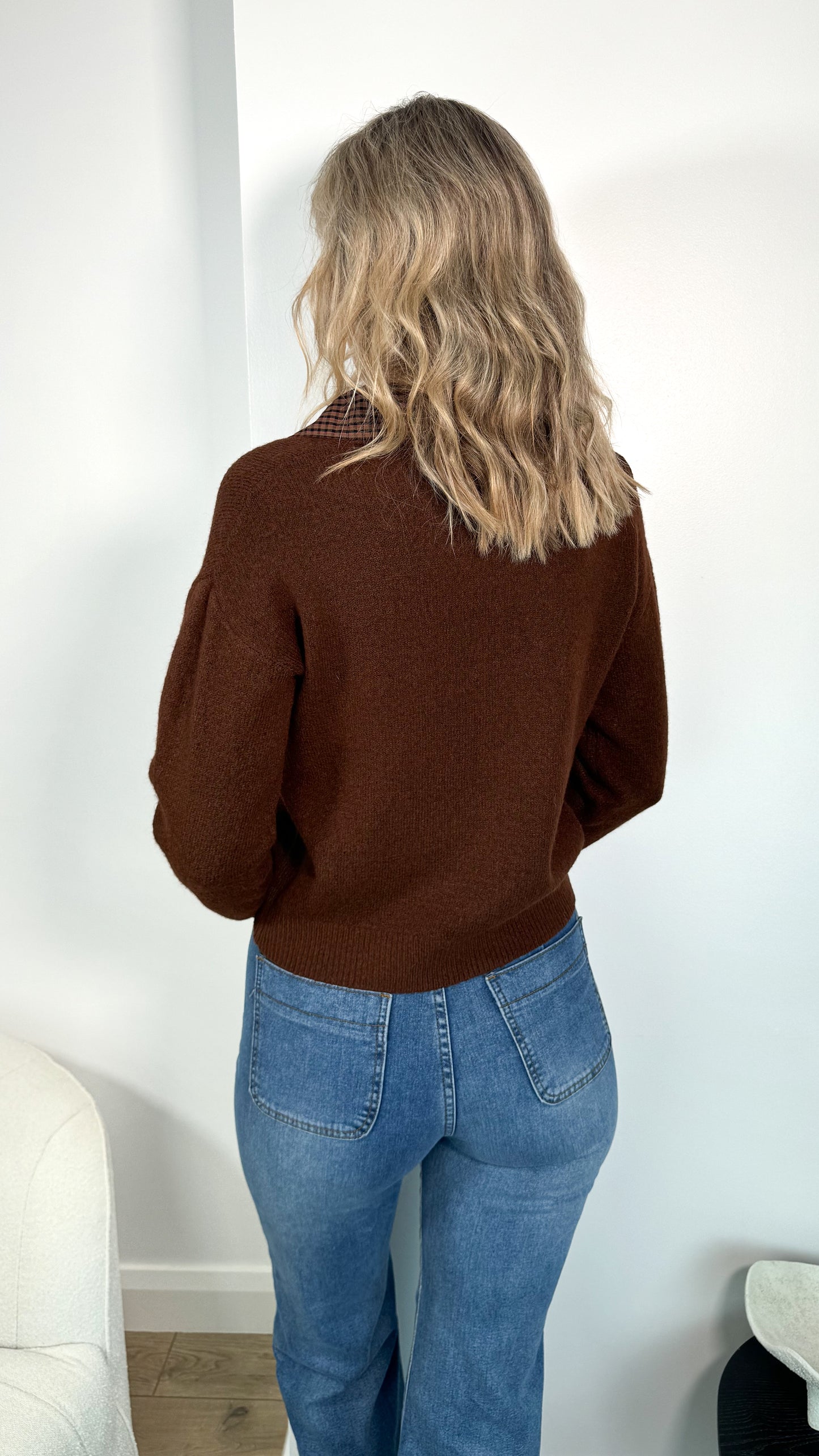 Veronica collar jumper with heart print - Brown