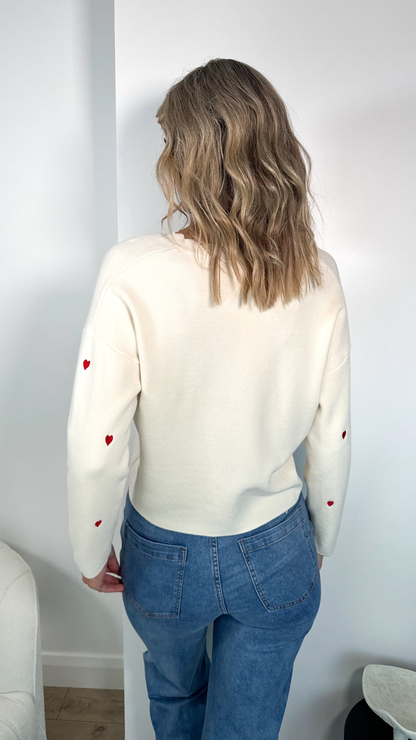 Sofia Heart Print Knit Top - White