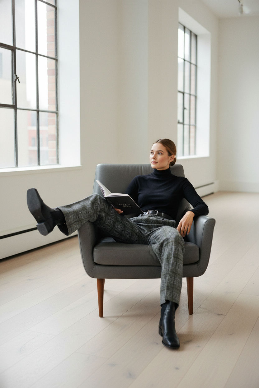 Tailored Check Wool Trousers - Grey