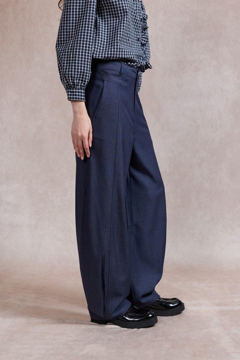 Lynsey Barrel Leg Trousers - Navy