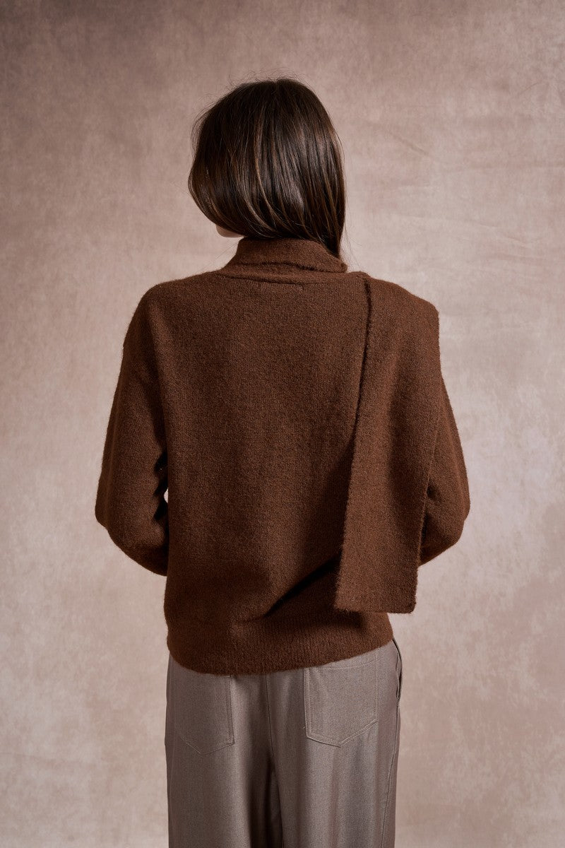 Sharon Knitted Scarf Jumper - Chocolate Brown