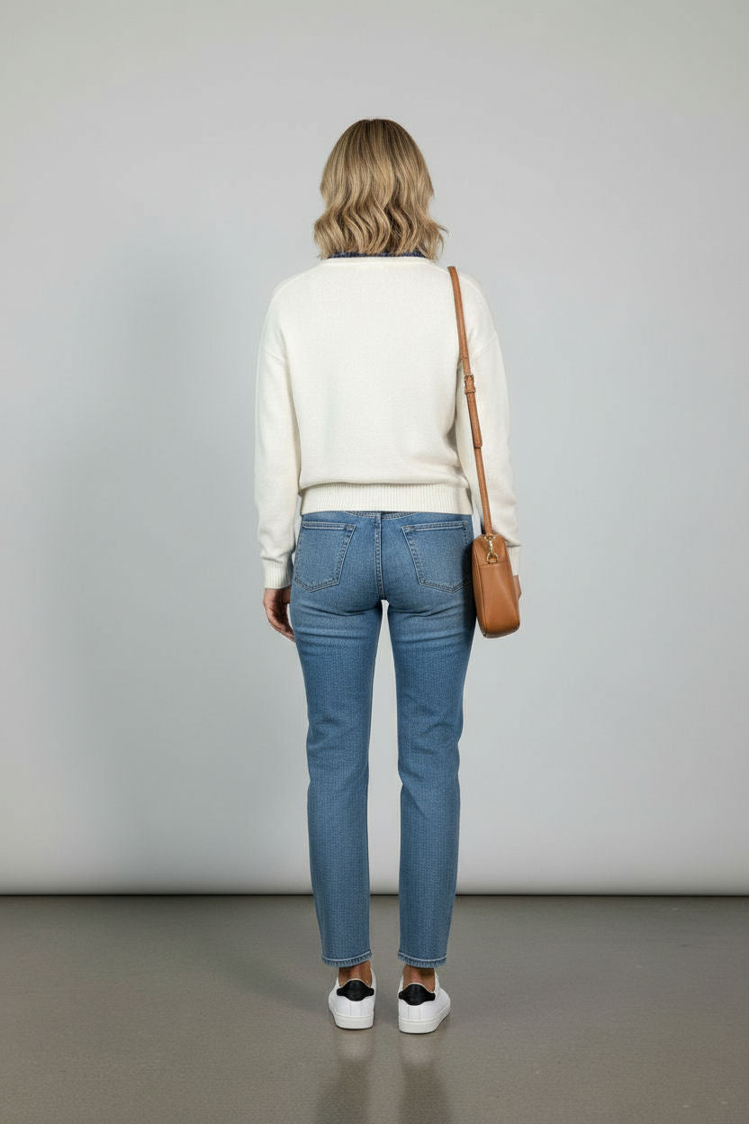 Veronica collar jumper with heart print - White