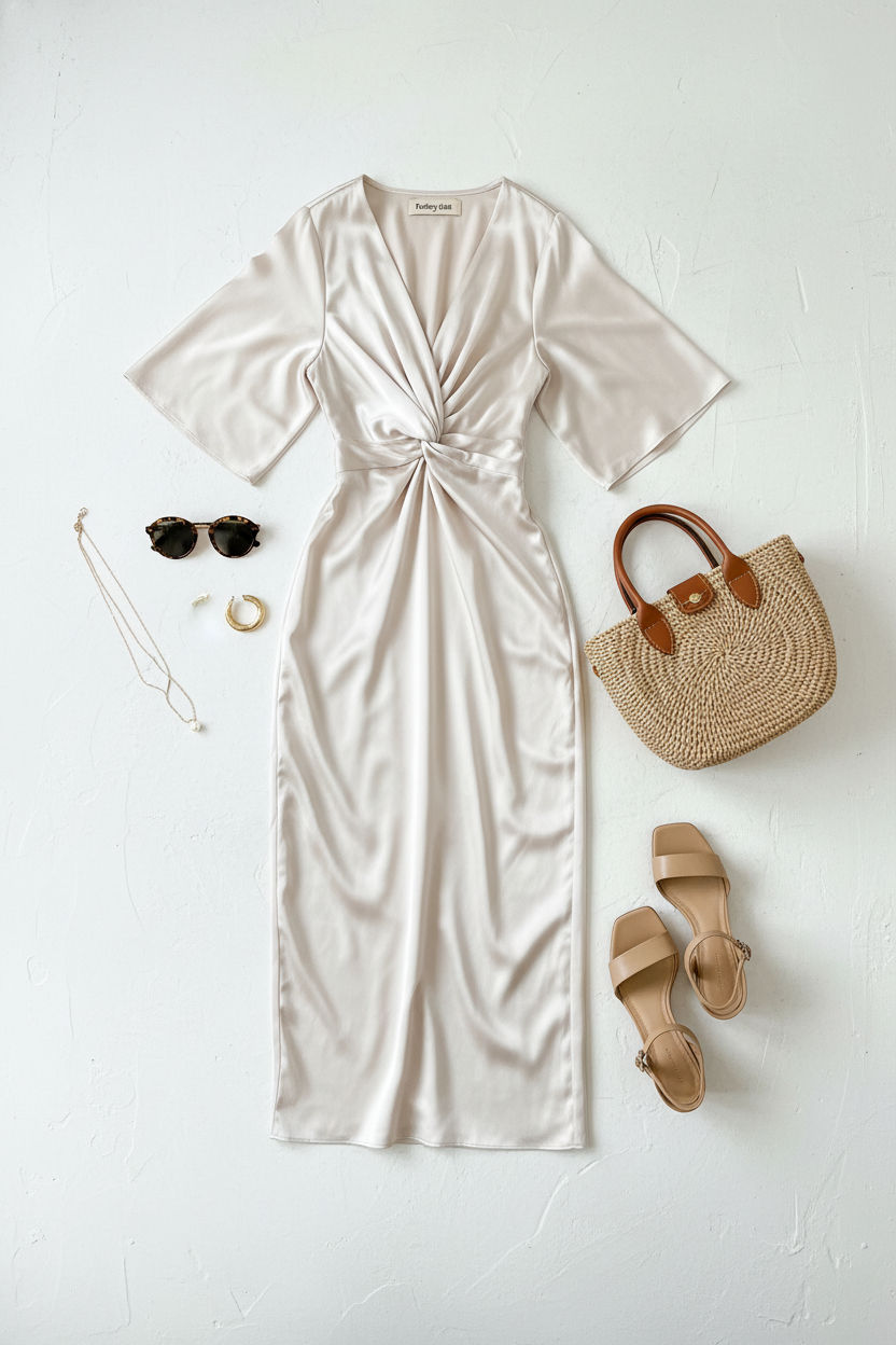Dorah Satin Maxi Dress - Beige