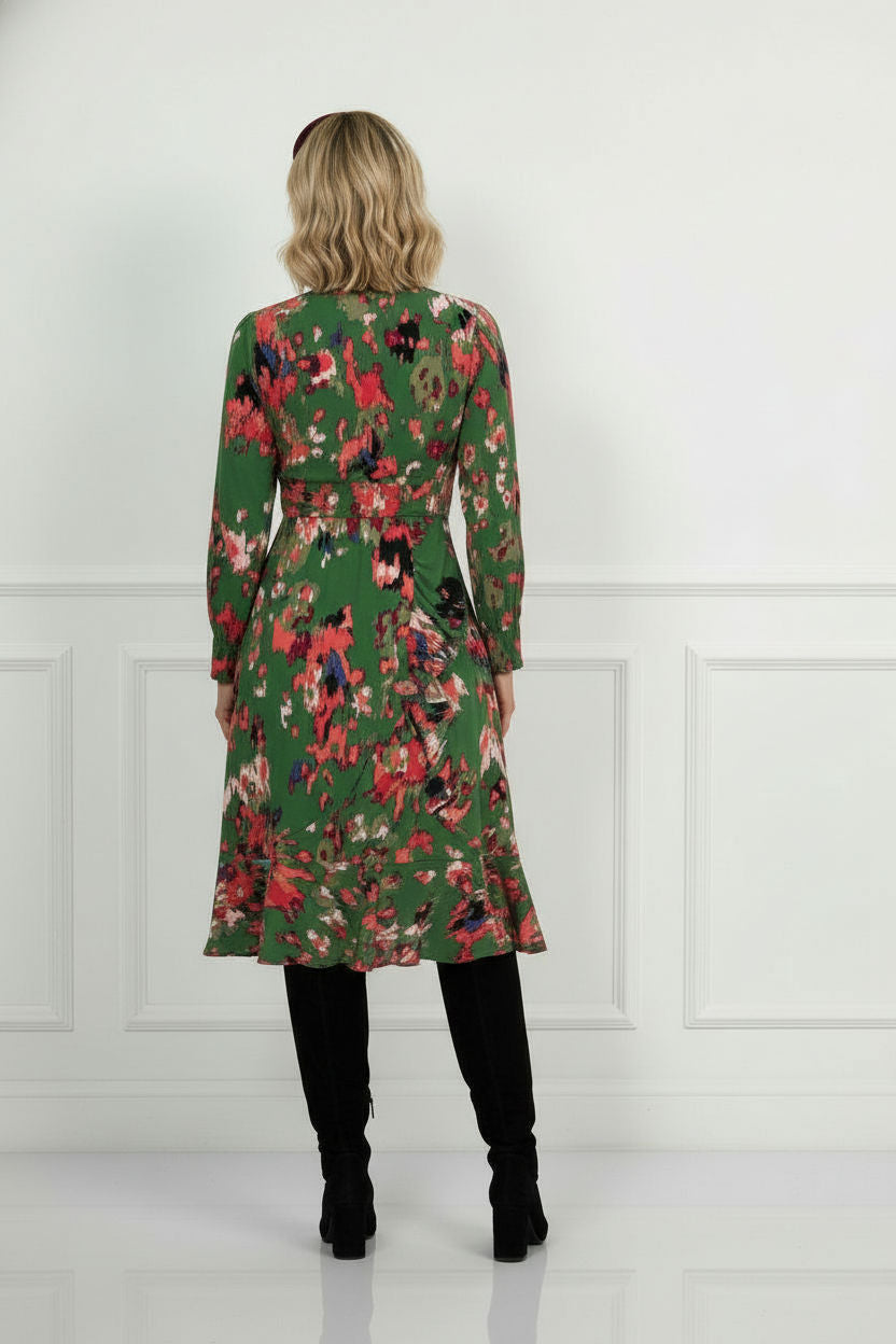 Lunna Ruffle Printed Dress - Green