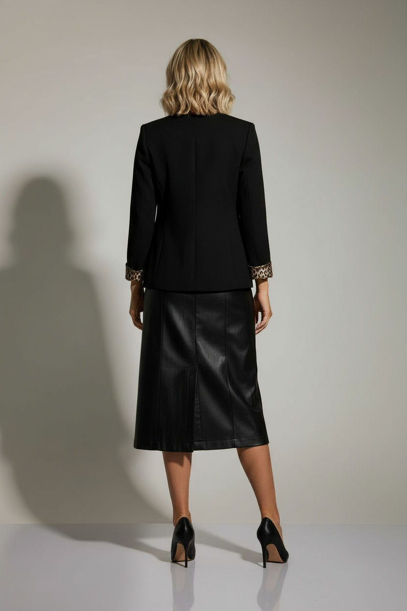 Sinead Black Blazer with Animal Print Details - Black