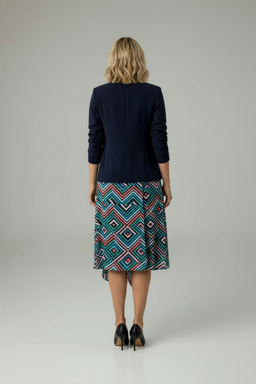 Sinead Slim Open Blazer with Ruched Sleeves - Navy