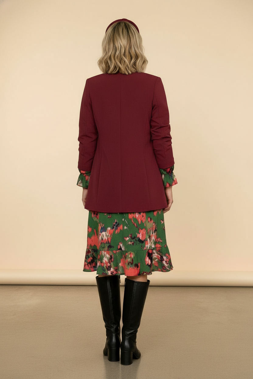 Jane Ruched Sleeve Blazer - Burgundy