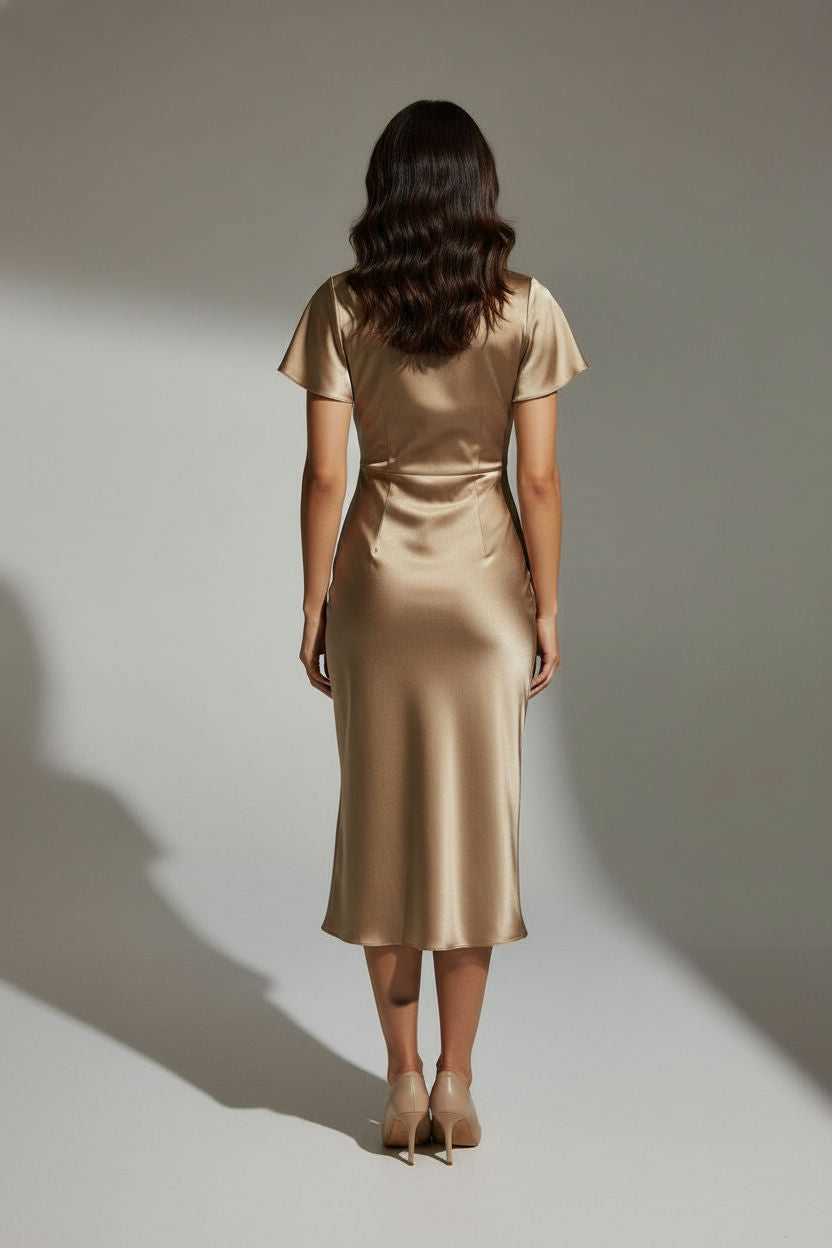 Lorna Satin Midi Dress - Gold