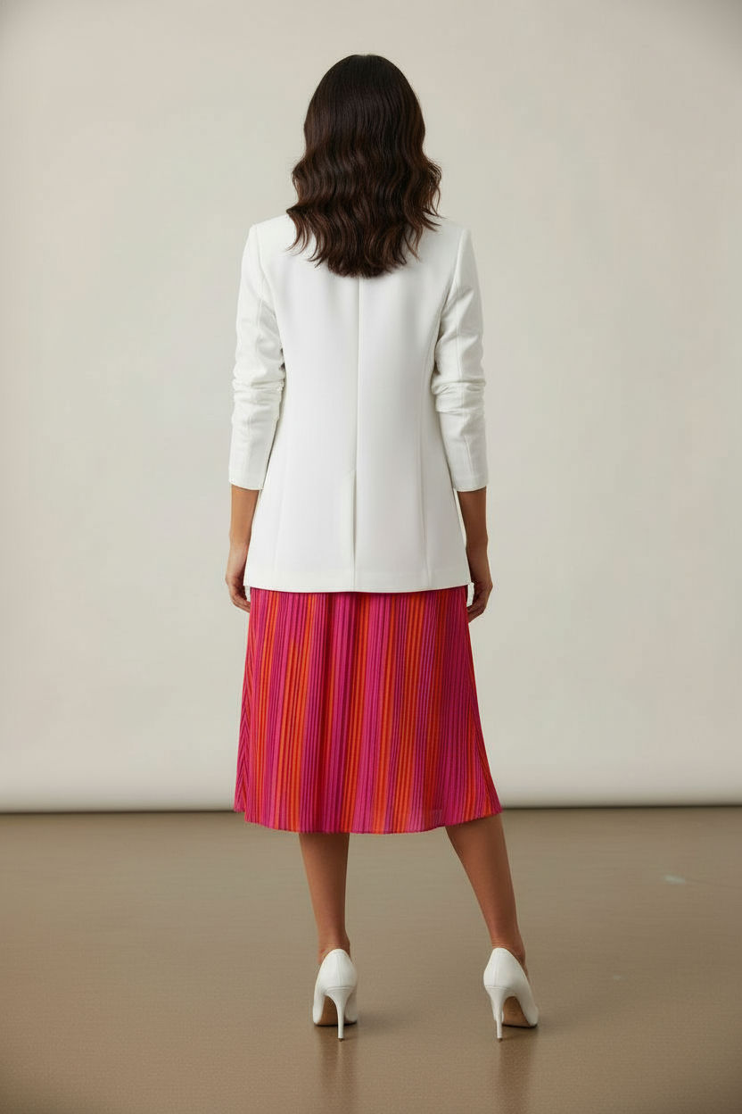 Annie Longline Blazer with Ruched Sleeves - White