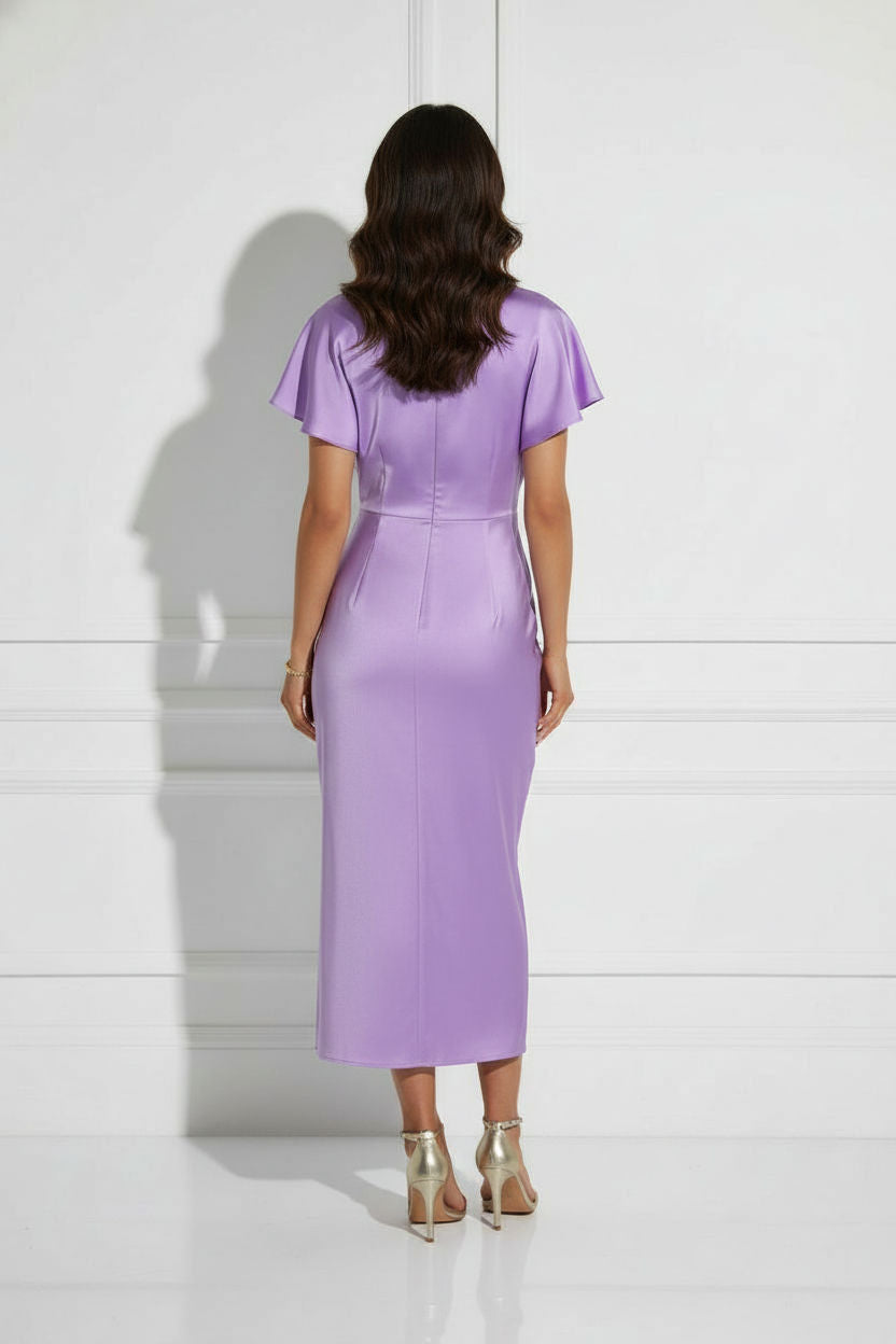 Lorna Satin Midi Dress - Purple