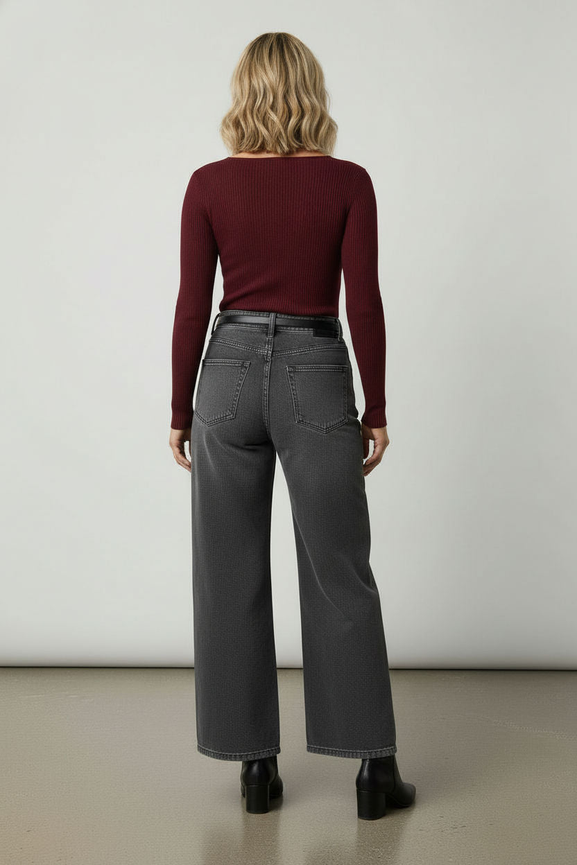 Anne Long Sleeved Pattern Top - Burgundy