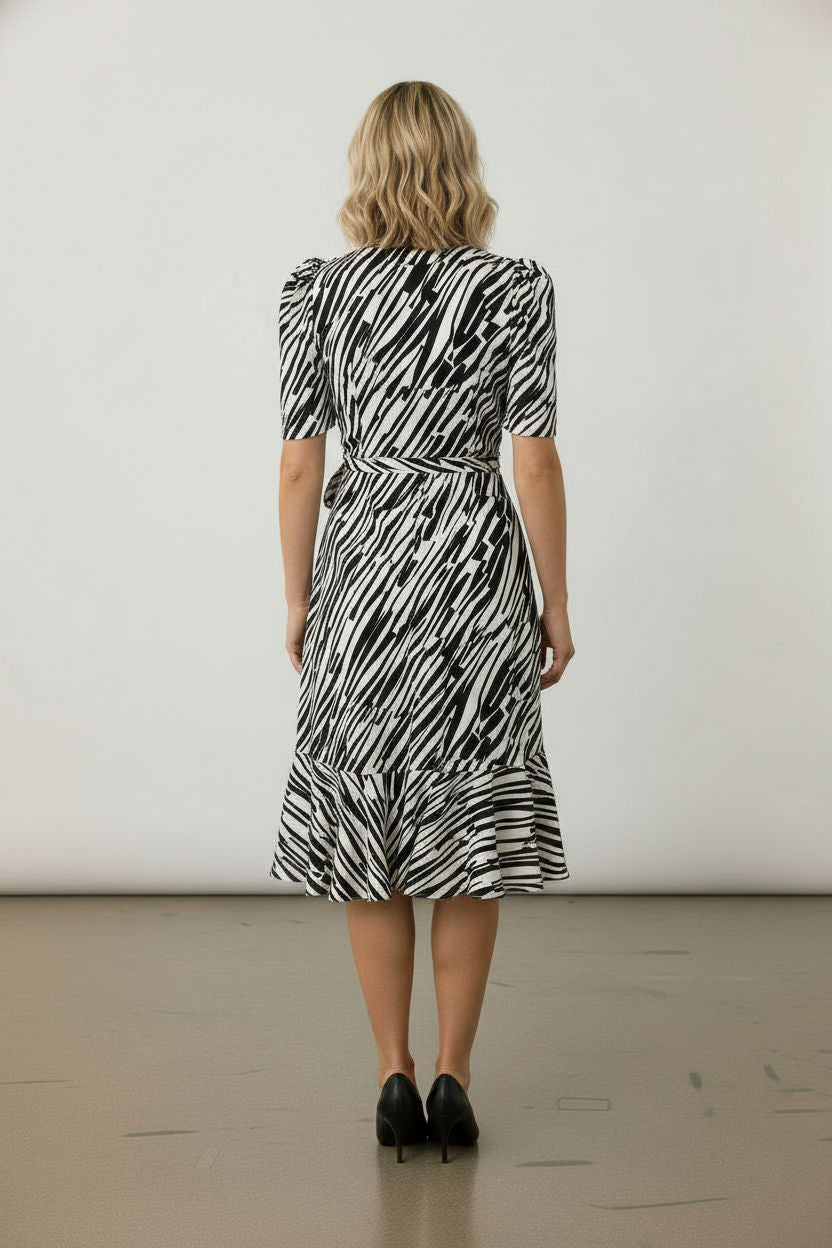 Zoe Black and White Midi Dress
