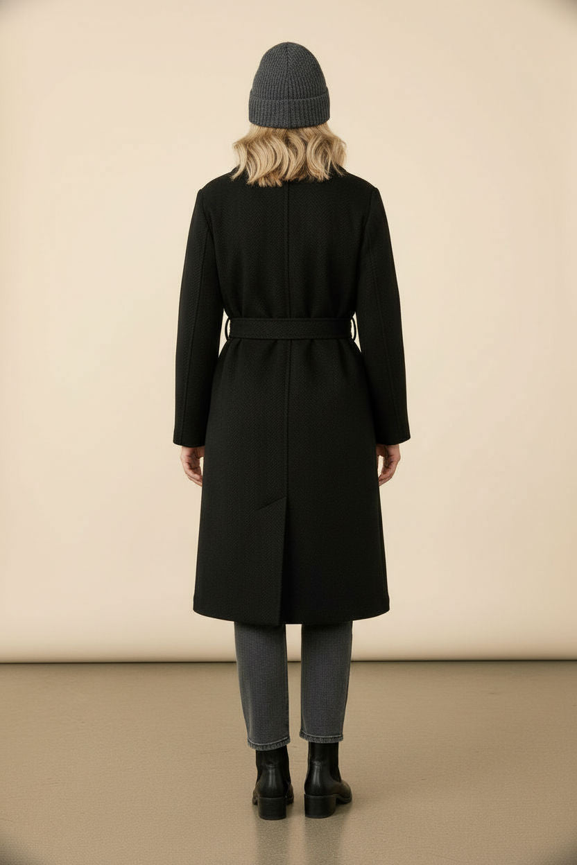 Rachel Belted Maxi Coat - Black