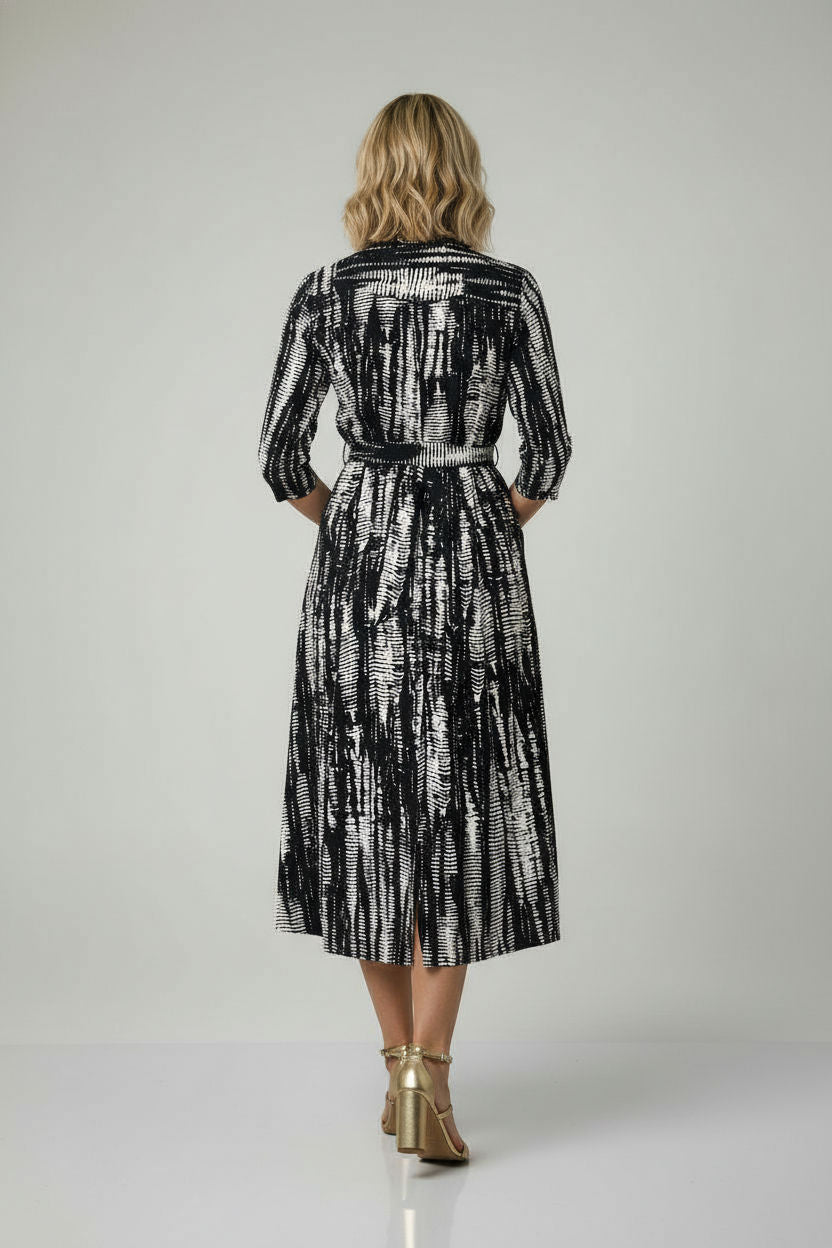 Kelly Maxi Pattern Shirt Dress with Pockets - Black and White