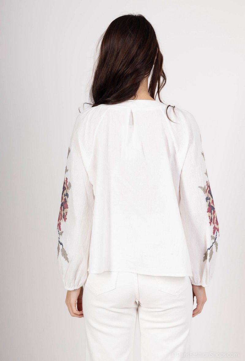 Charlie Embroidered Button Up Blouse - White