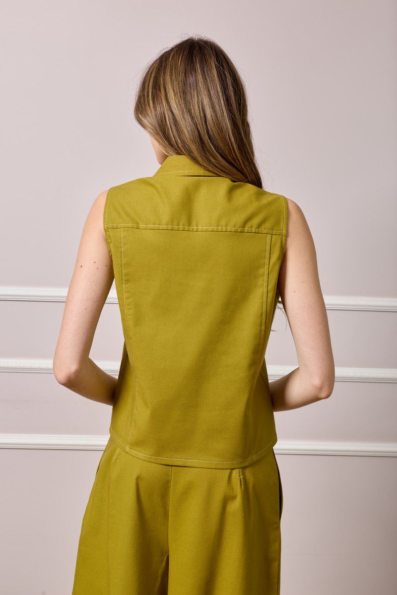 Eva Button Up Gilet - Olive Green