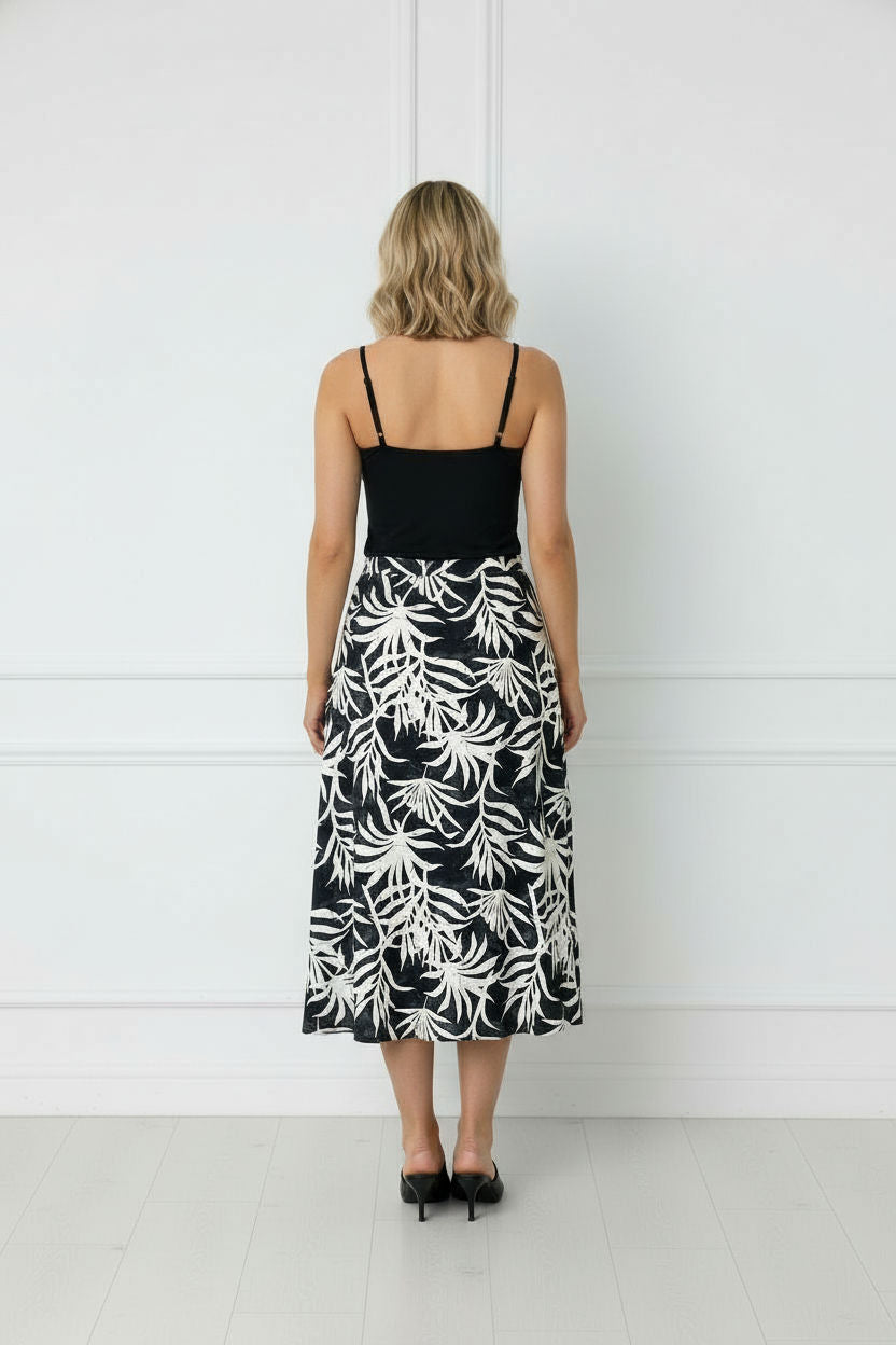 Giulia Printed Midi Satin Skirt - Black