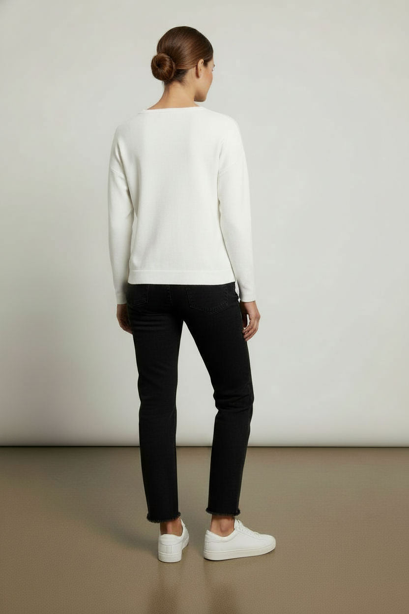Brenda Heart Detail Long Sleeved Blouse- Ecru