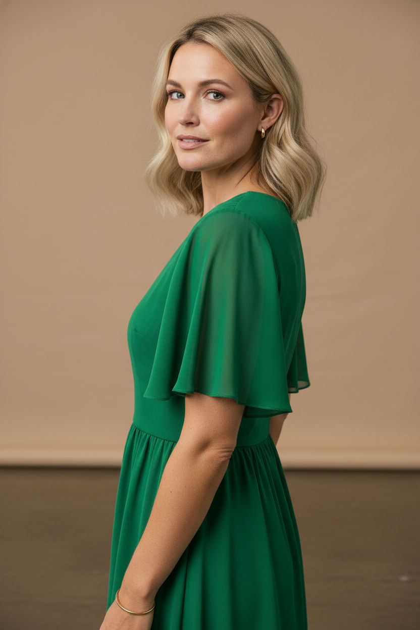 Lily Pleated Midi Dress - Green