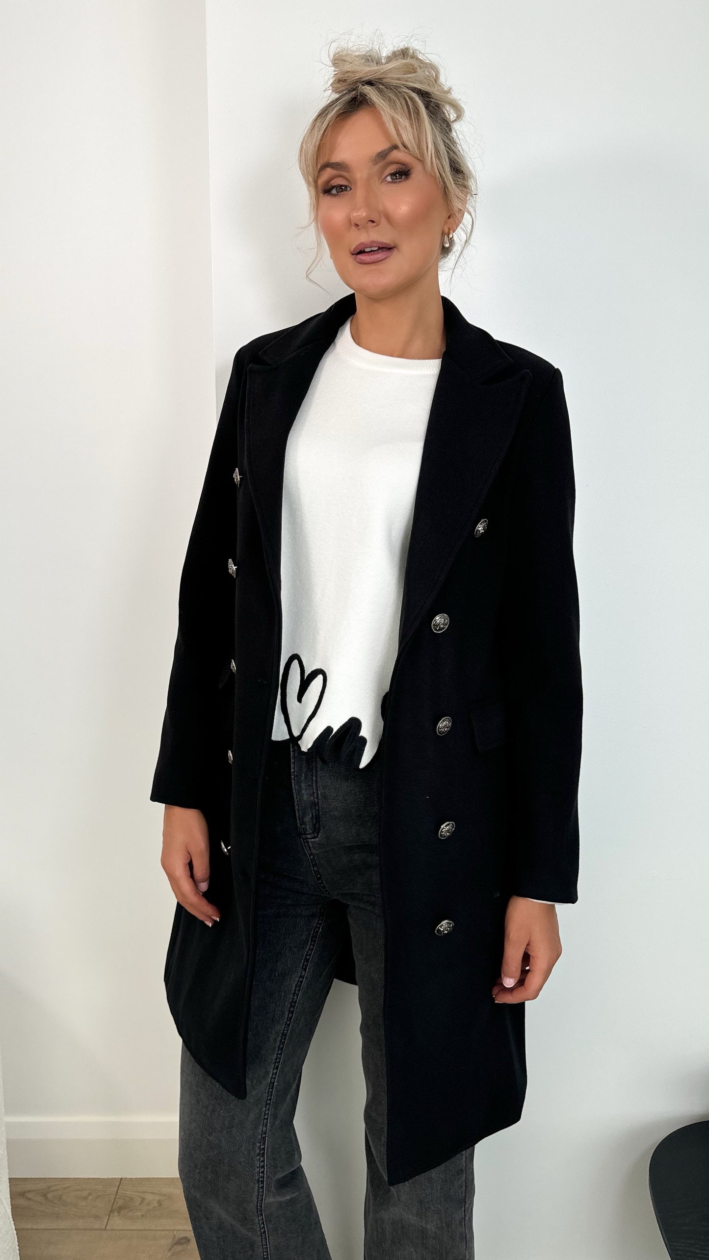 Nicole Button Down Coat - Black