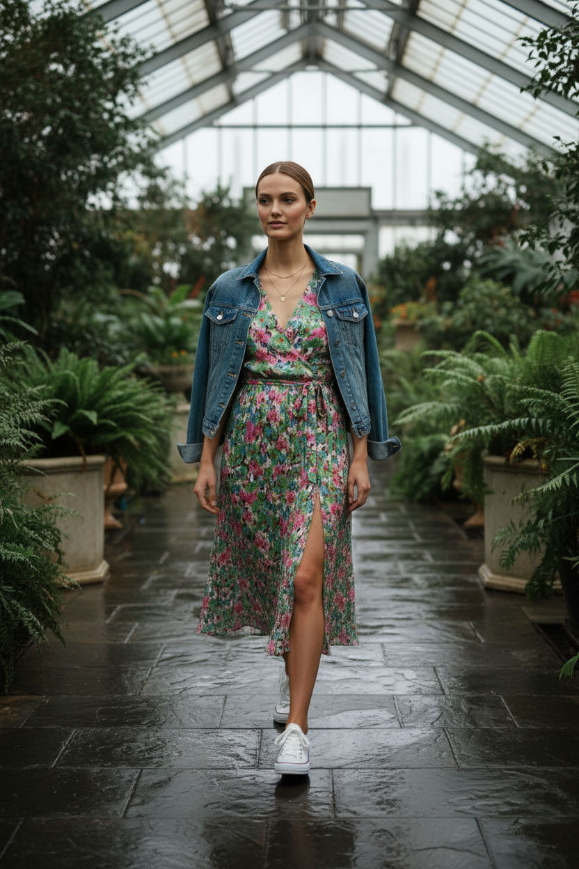 Joanne Floral Dress with Open Slit - Green