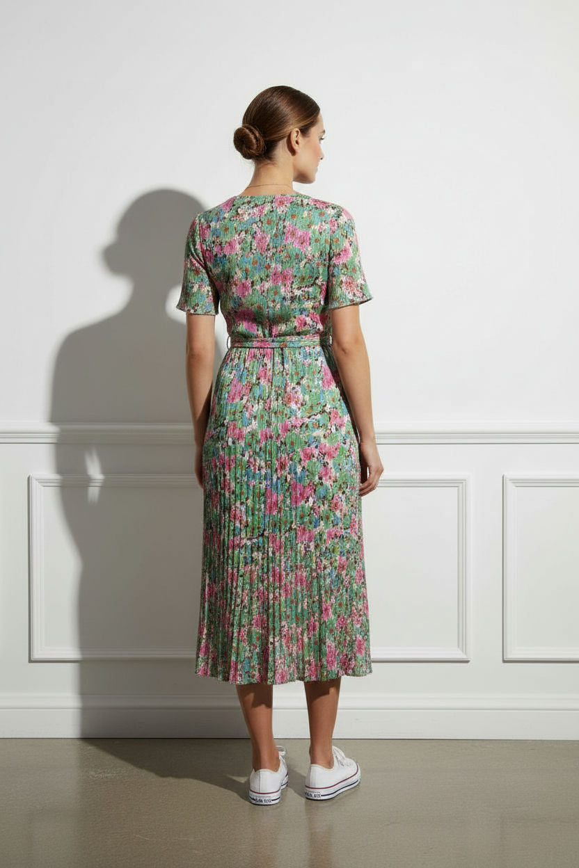 Joanne Floral Dress with Open Slit - Green