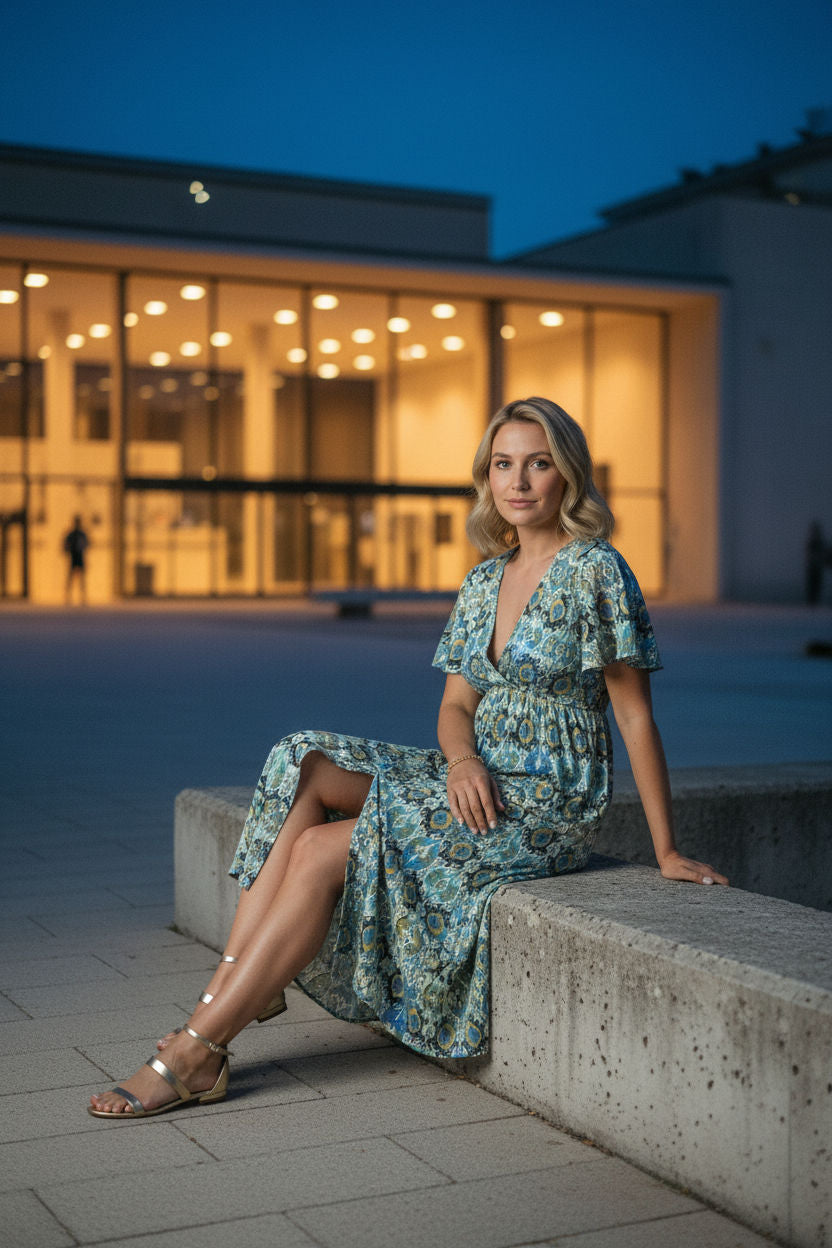 Emma Midi Printed Dress with Front Slit