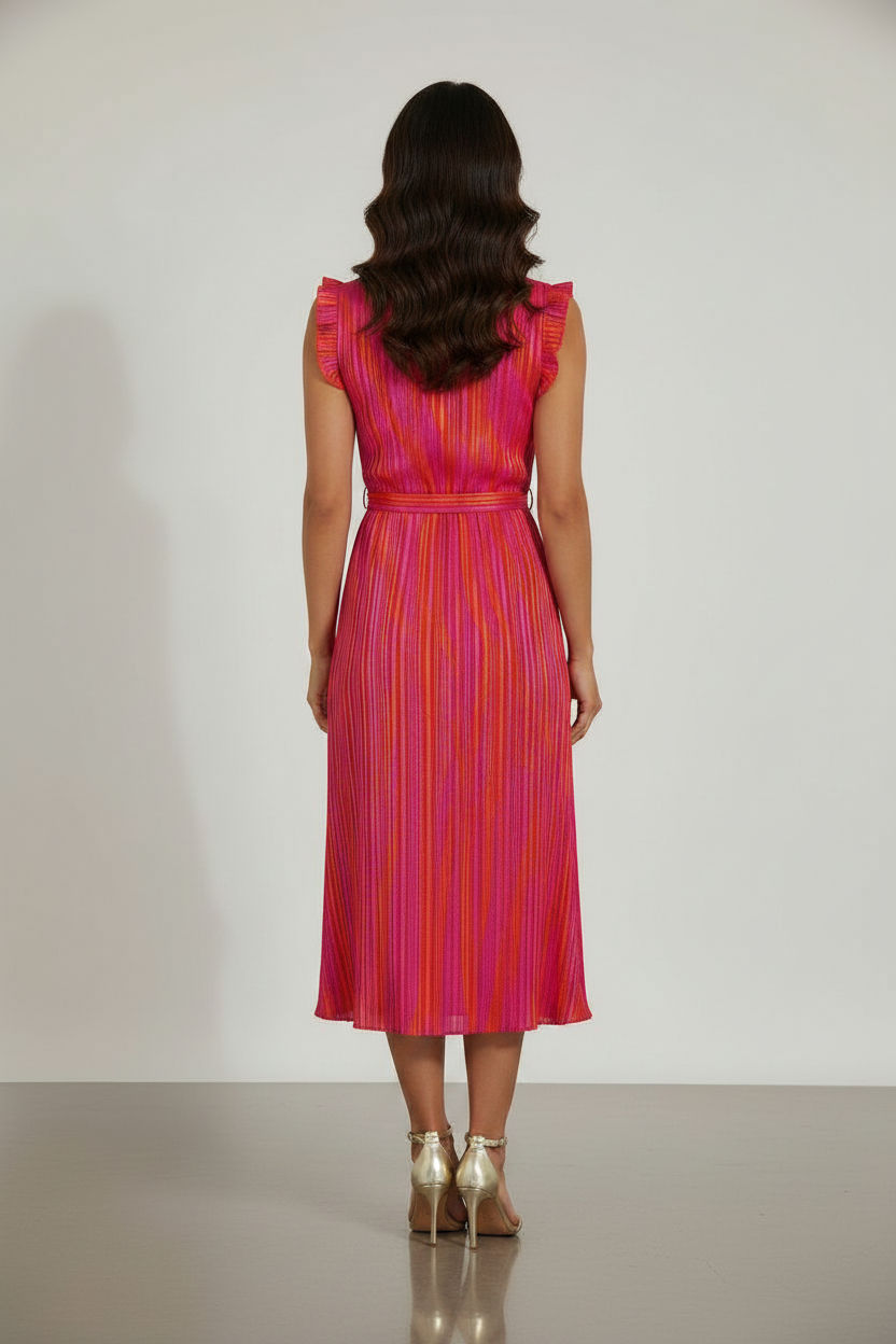 Bia Maxi Striped Dress with Frill details - Fuchsia