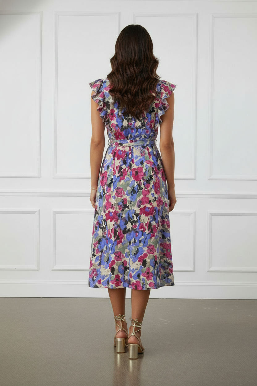 Beatrice Maxi Printed Dress with Frill Details