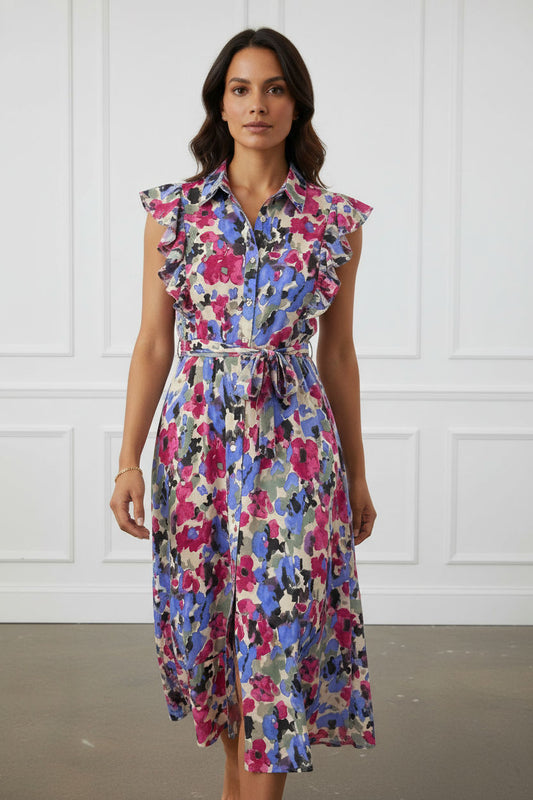 Beatrice Maxi Printed Dress with Frill Details