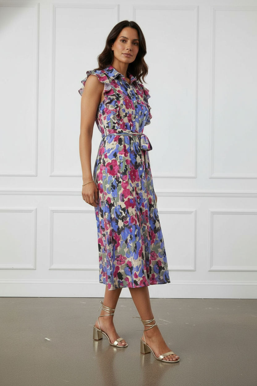 Beatrice Maxi Printed Dress with Frill Details